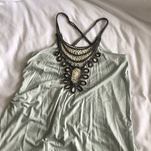 Embroidered light blue tank top